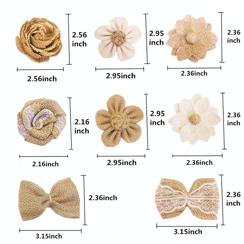 OZXCHIXU 28 PCS Natural Burlap Flowers Set,Handmade Rustic Flowers and Burlap Bowknots for Wedding Decoration,Home Embellishment DIY Crafts,Gift Wrapping Bows - Image 3